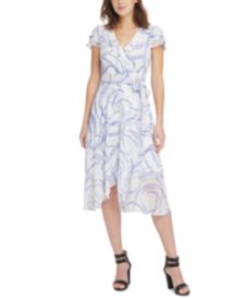 Printed Layered-Sleeve Midi Dress