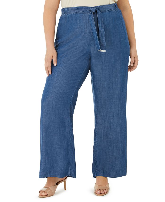 Calvin Klein Plus Size Tie-Front Wide-Leg Pants & Reviews - Pants ...