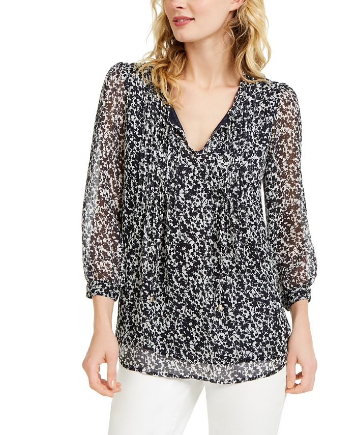 Tommy Hilfiger Printed Pintucked Top - Macy's
