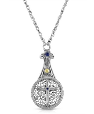 Pewter Crystal Cross Sliding Magnifier 30" Pendant