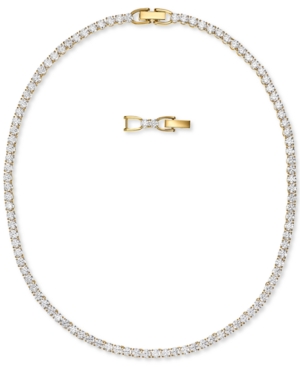 image of Swarovski Gold-Tone Crystal Tennis Necklace, 14-7/8
