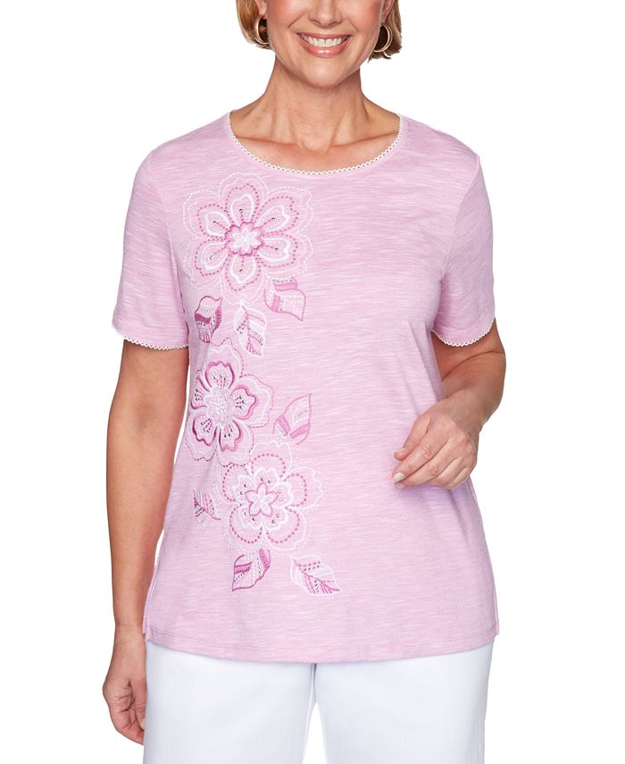 Alfred Dunner Petite Petal Pushers FloralEmbroidered Top Macy's