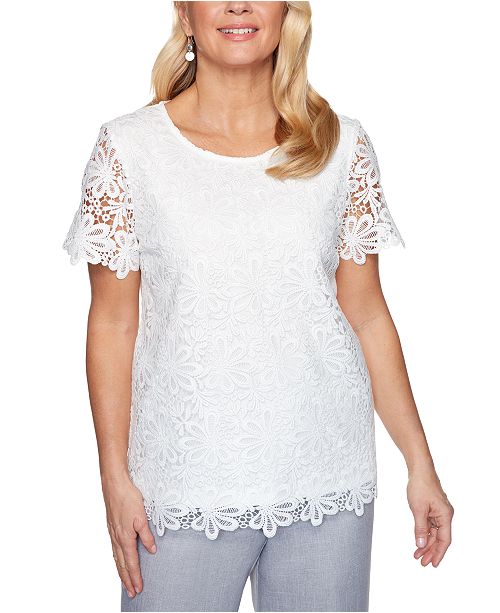 Alfred Dunner Petite Primrose Garden Lace Top Reviews Tops
