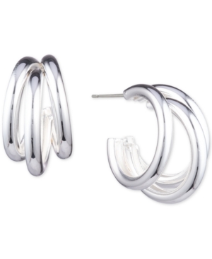 image of Anne Klein Silver-Tone Triple Hoop Earrings