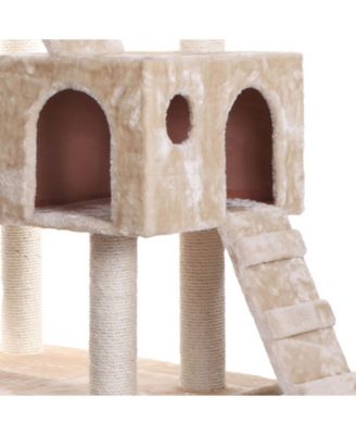 74" Multi-Level Real Wood Cat Tree Large Cat Play Furniture With ScratchhIng Posts, Large Platform, A7401 Beige