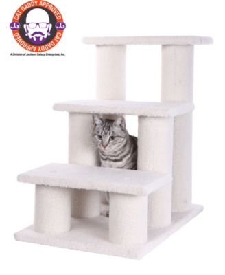 3 Step Real Wood Cat Step Stairs Ramp, 25" Height Dogs Climber And Kitten Steps B3001