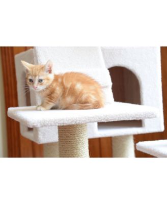 B7701 Classic Real Wood Cat Tree In Ivory, Jackson Galaxy Approved, Multi Levels With Ramp, Three Perches, Two Condos