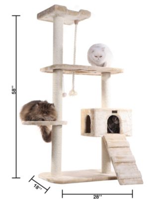 Cats Natural Sisal Posts Tower, Real Wood Scratching Tree For Cats, 58inch Height Beige Condo A5801