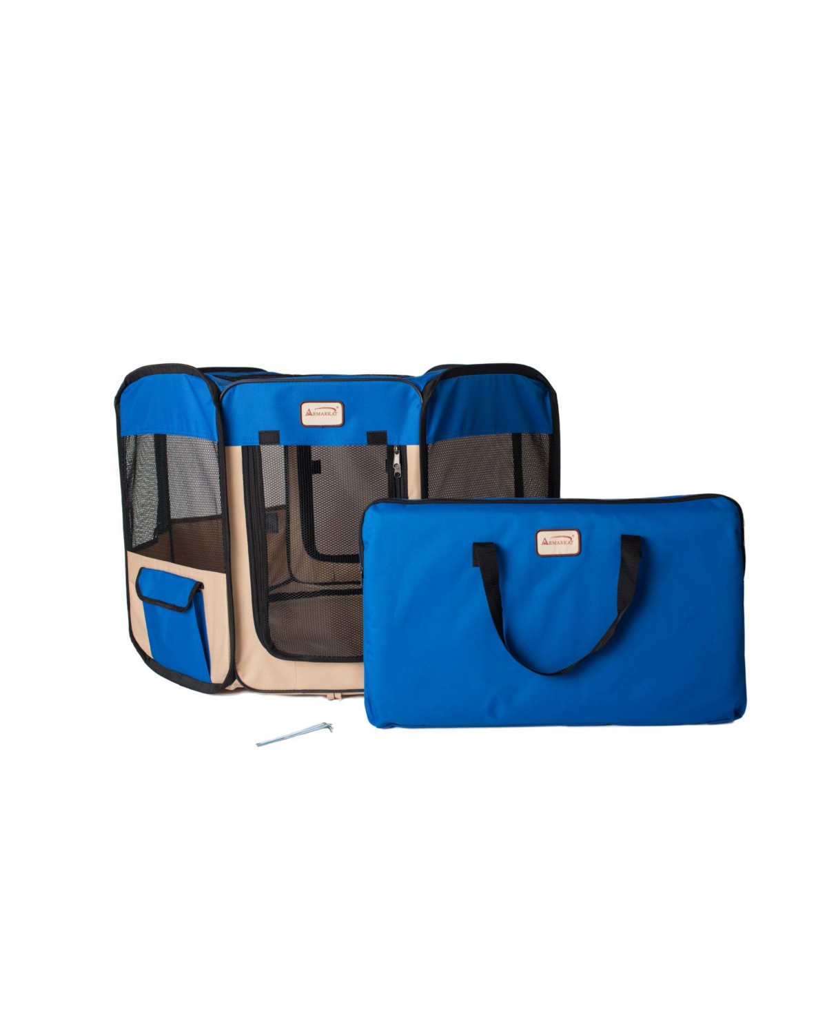 PP001B-m Portable Pet Playpen in Blue and Beige Color Combination for Traveling with Your Pet - Blue  beige