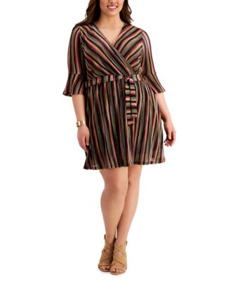 plus size striped wrap dress