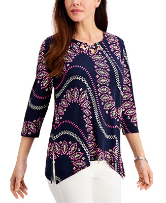JM Collection Petite Grommet-Neck Printed Tunic, Created for Macy's - Macy's