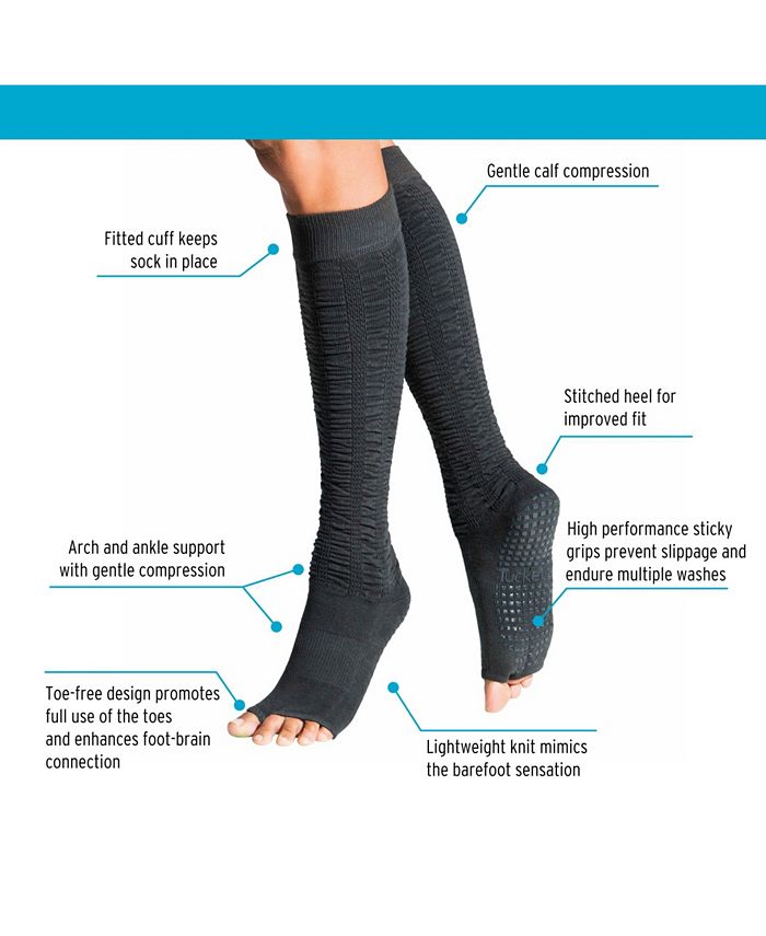 TUCKETTS Women's Open Toe Grip Sock for Pilates Barre Yoga Knee