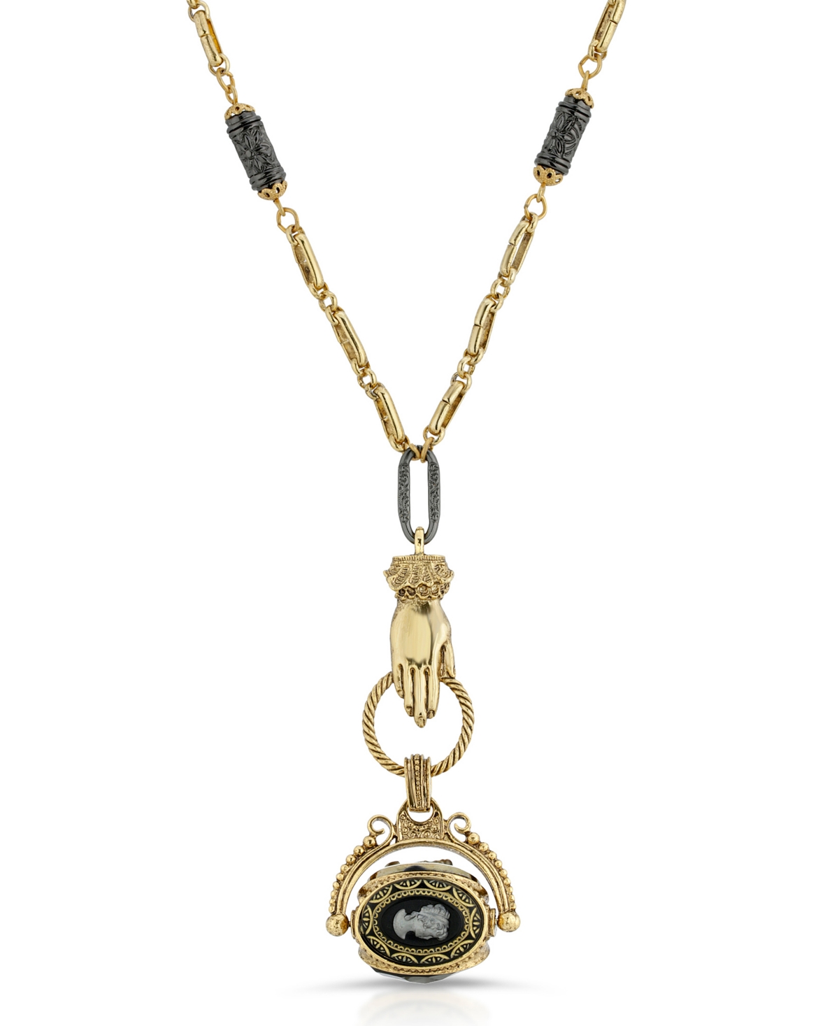 2028 Cameo Brooch Pinner Necklace In Yellow