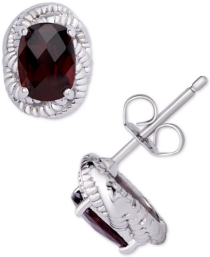 image of Rhodolite Garnet Oval Rope Frame Stud Earrings (1-7/8 ct. t.w.) in Sterling Silver