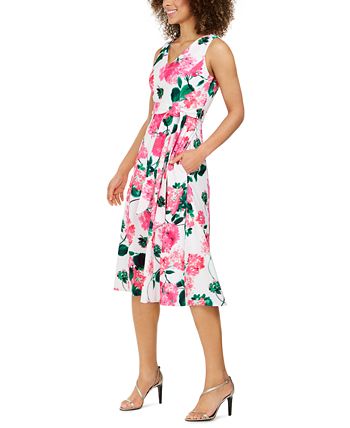 Calvin Klein Belted Floral-Print Midi Dress - Macy's