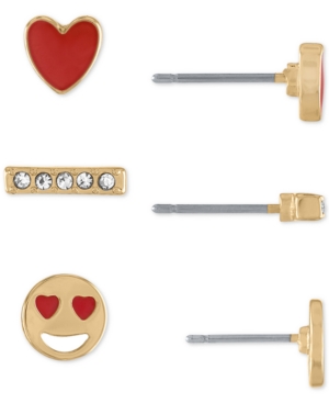 image of Rachel Rachel Roy Gold-Tone 3-Pc. Set Emoji Love Stud Earrings