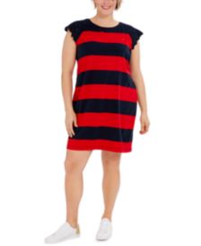 Plus Size Striped Lace-Sleeve Rugby Dress, Created for Macy's