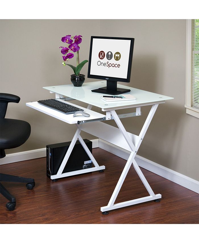 OneSpace Ultramodern Glass Computer Desk with PullOut Keyboard Tray