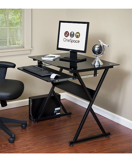 OneSpace Ultramodern Glass Computer Desk with PullOut Keyboard Tray
