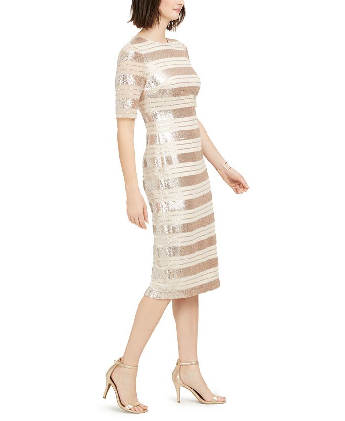 Vince Camuto Sequin-Stripe Midi Dress - Macy's
