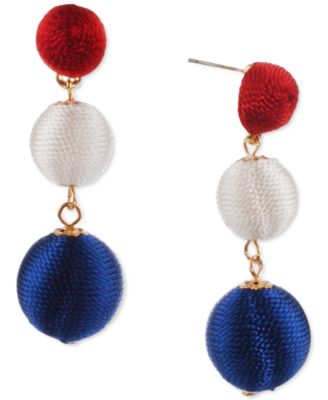 Charter Club - Gold-Tone Red, White & Blue Thread-Wrapped Ball Drop Earrings