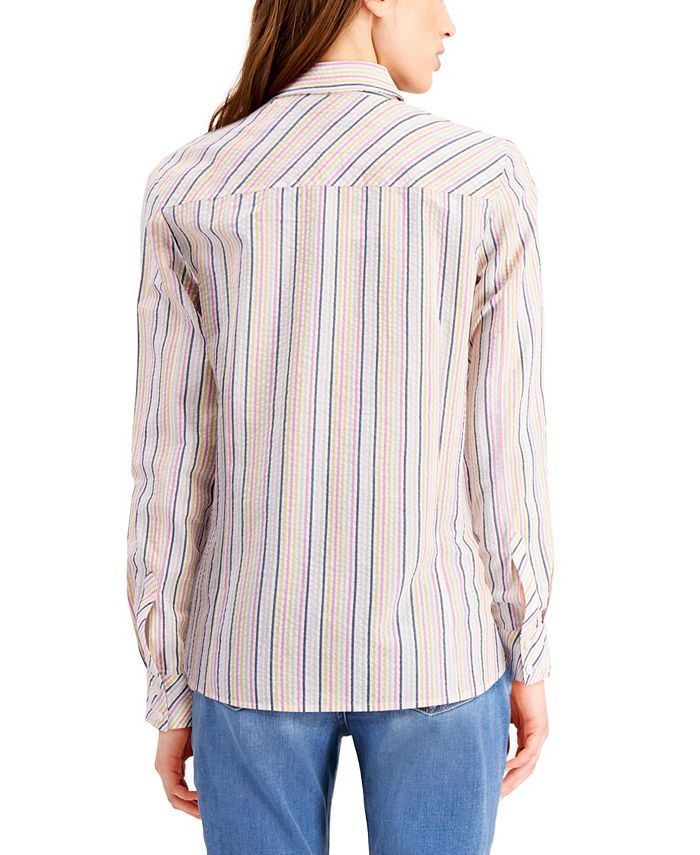 Tommy Hilfiger Striped Roll-Tab Shirt & Reviews - Tops - Women - Macy's