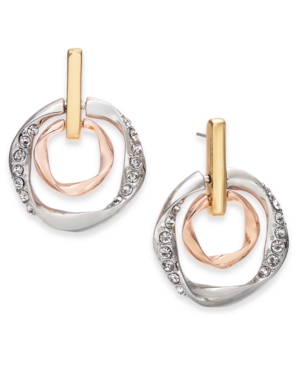 image of Alfani Tri-Tone Pave Doorknocker Drop Earrings, Created for Macy-s