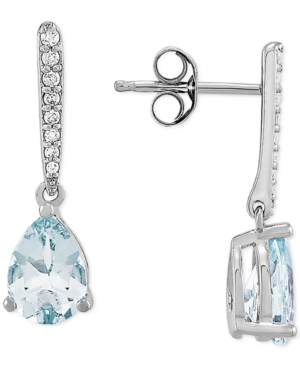 image of Aquamarine (1-1/5 ct. t.w.) & Diamond (1/10 ct. t.w.) Drop Earrings in 14k White Gold
