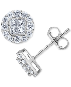 image of Diamond Princess Cluster Halo Stud Earrings (1/2 ct. t.w.) in 14k White Gold