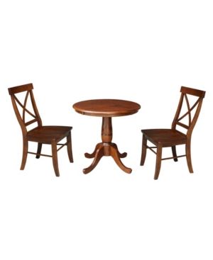 International Concepts 30" Round Top Pedestal Table With 2 Chairs In Brown