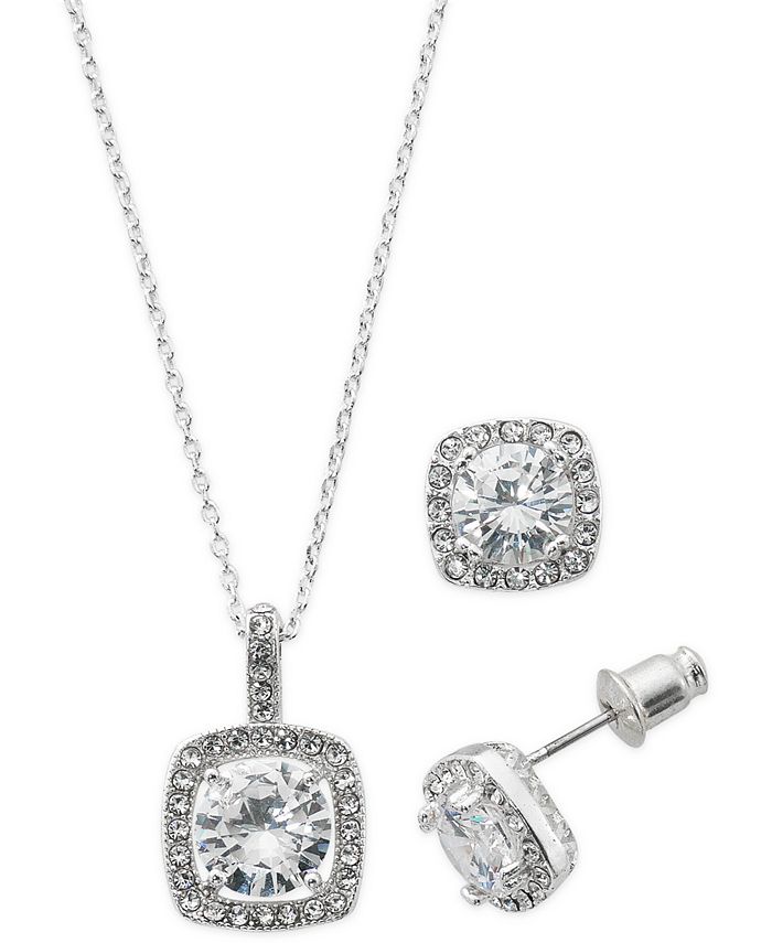 Silver Plated Pendant Crystal Blue Earring Necklace Set Wedding Mother's Day 