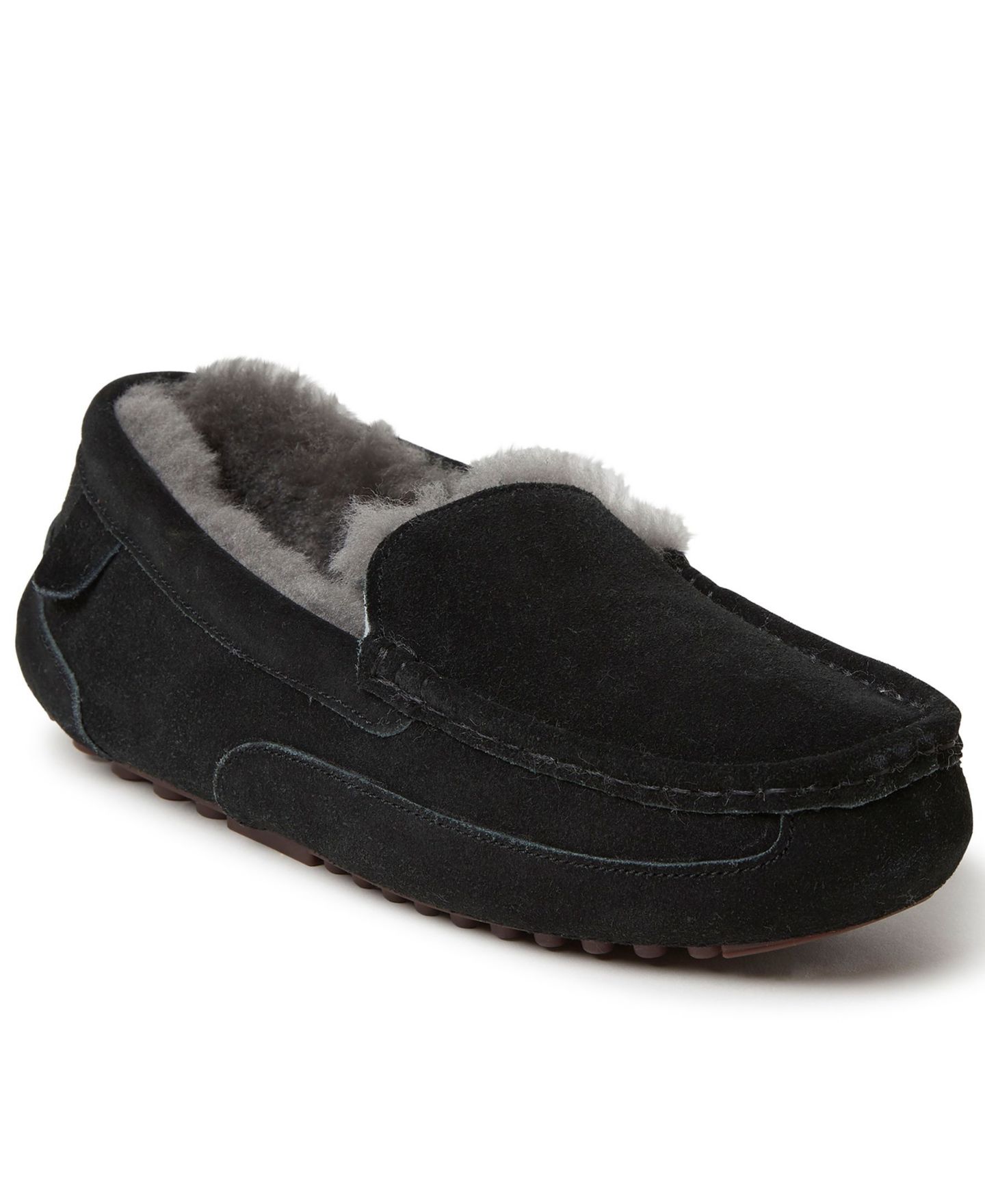 Мужские тапочки Dearfoams Melbourne Genuine Shearling Moccasin Slipper, цвет: Чёрный — фото 1
