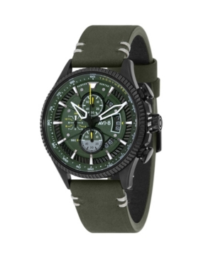 Avi-8 Men's Hawker Hunter Chronograph Avon Edition Green Genuine Leather Strap Watch 45mm