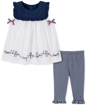 Tommy Hilfiger Baby Girls Ruffle Sleeve Tunic with Striped Leggings Set