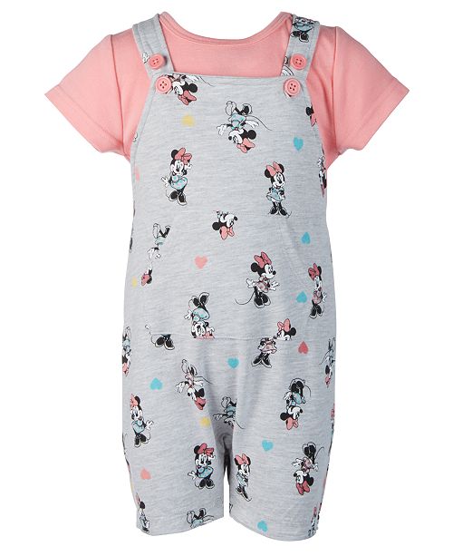 Disney Baby Girls 2 Pc T Shirt Minnie Mouse Print Shortall Set
