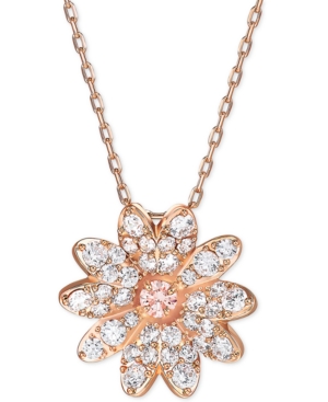 image of Swarovski Rose Gold-Tone Eternal Flower Pendant Necklace, 14-7/8
