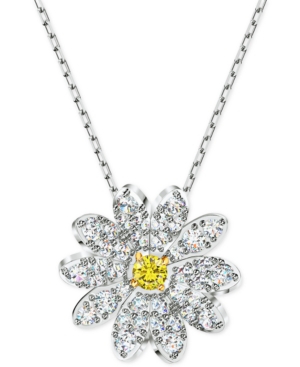 image of Swarovski Silver-Tone Eternal Flower Pendant Necklace, 14-7/8