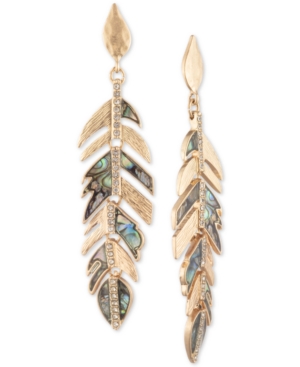 image of lonna & lilly Gold-Tone Pave & Stone Feather Linear Drop Earrings