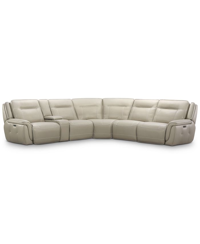 Furniture - Lenardo 6-Pc. Leather Sectional with 2 Power Recliners and Console