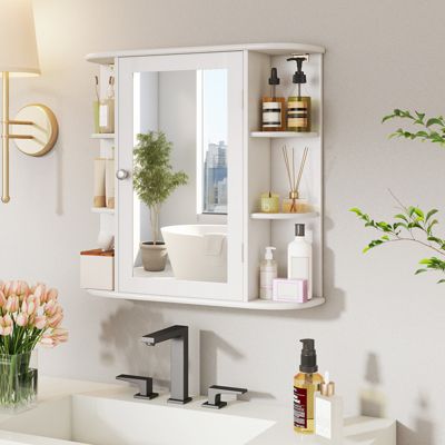 Bathroom Wall Cabinet w/ Mirror Modern Medicine Cabinet w/ Mirrored Door