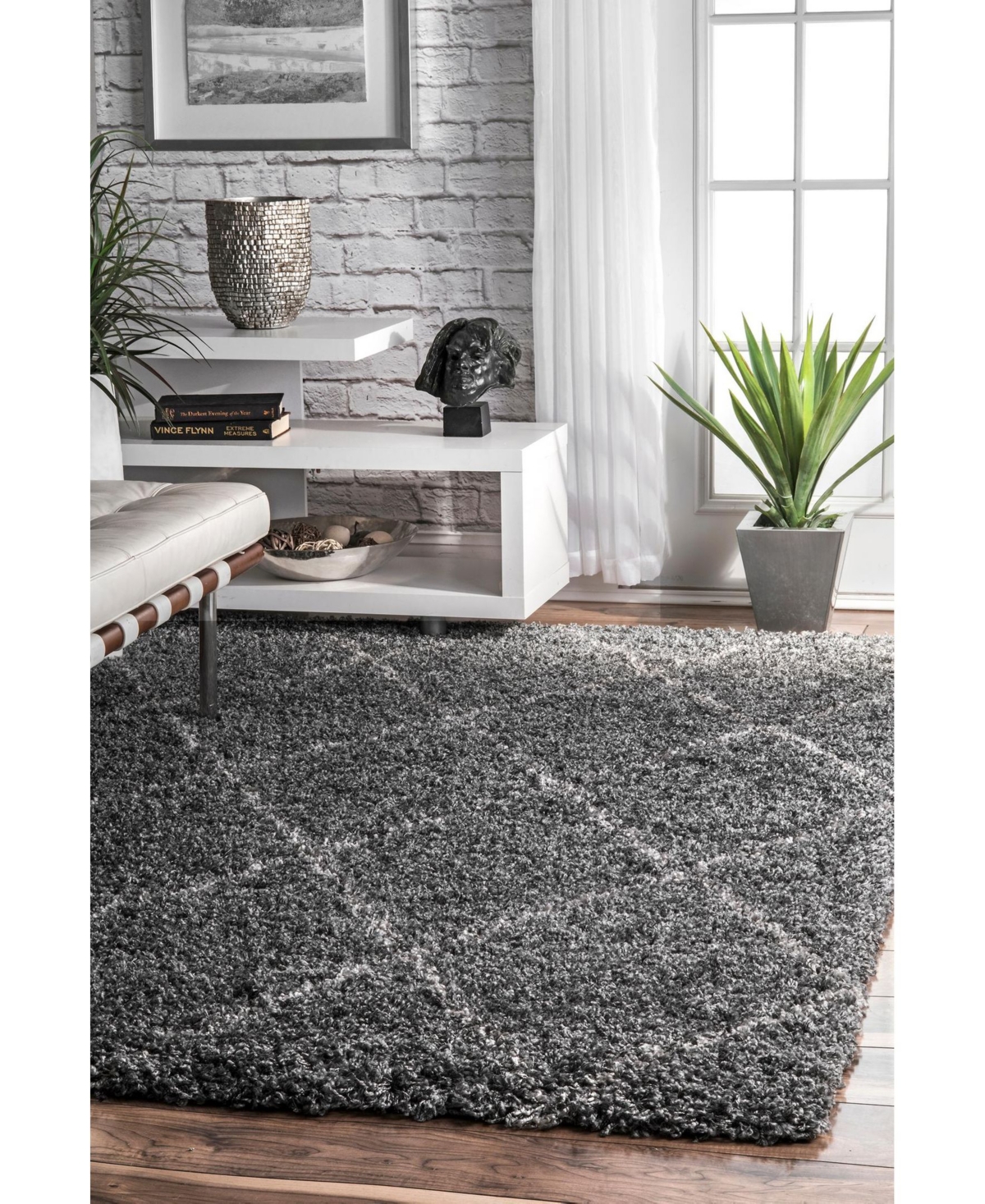 nuLoom Easy Shag Cozy Soft and Plush Diamond Trellis 5'3" x 7'6" Area Rug