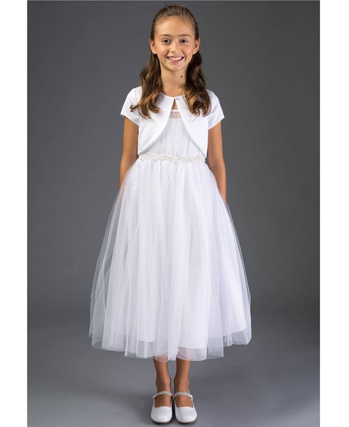 Bonnie Jean Big Girl Pleated Tulle and Imitation Pearl Communion Dress