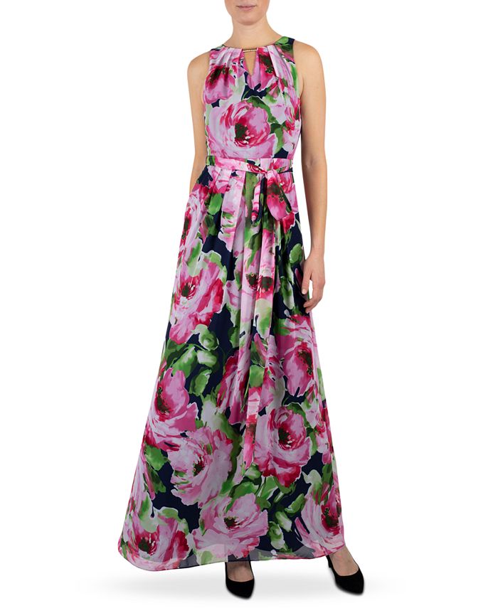 Donna Ricco Floral-Print Keyhole Maxi Dress - Macy's