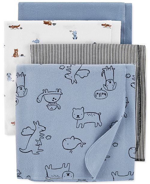 Carter's Baby Boys 4Pk. Animals Cotton Flannel Receiving Blankets