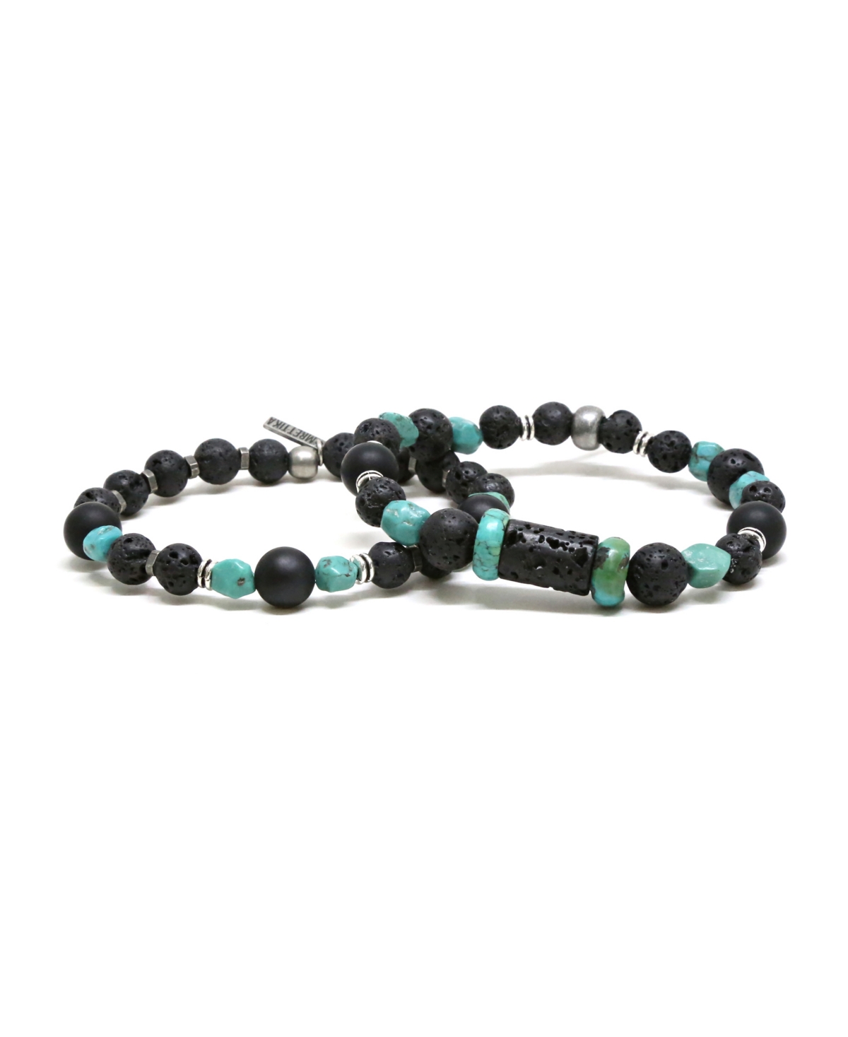 Raw Lava Stone and Turquoise Elastic Beaded Bracelet, Pack of 2 - Multi