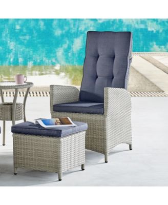 Haven All-Weather Wicker Set Outdoor Recliners with Ottomans and Round Glass Top Accent Table