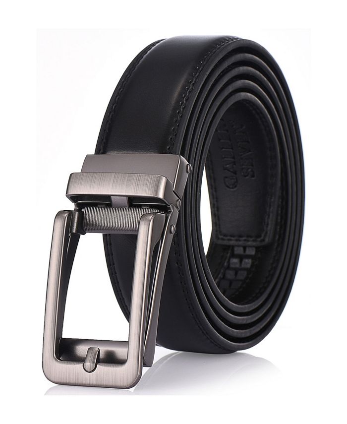  MACBORO Mens Ratchet Belt Adjustable Click Slide Black Leather  Belt 1.38 Wide : Everything Else