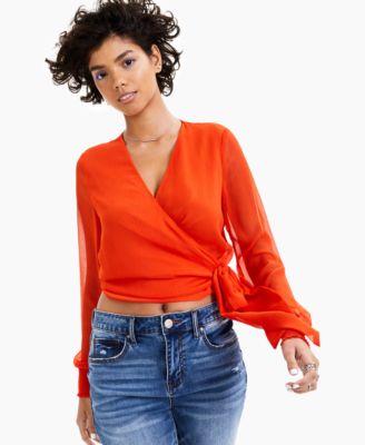 Bar III - Crinkle Wrap Top
