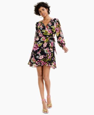 Bar III Floral Print Wrap Top main image 1