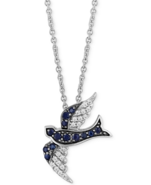 image of Enchanted Disney Sapphire (1/5 ct. t.w.) & Diamond (1/10 ct. t.w.) Cinderella Bird Pendant Necklace in Sterling Silver, 16